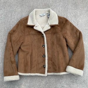 L.L. Bean Women’s sherpa lined faux suede cropped jacket from early 2000s